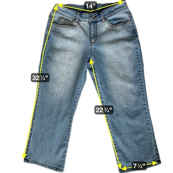 Vintage Cache Womens Capri Denim Jeans Sz 8 Rhinestone Bling Faded MidRise Mom - Picture 8 of 13
